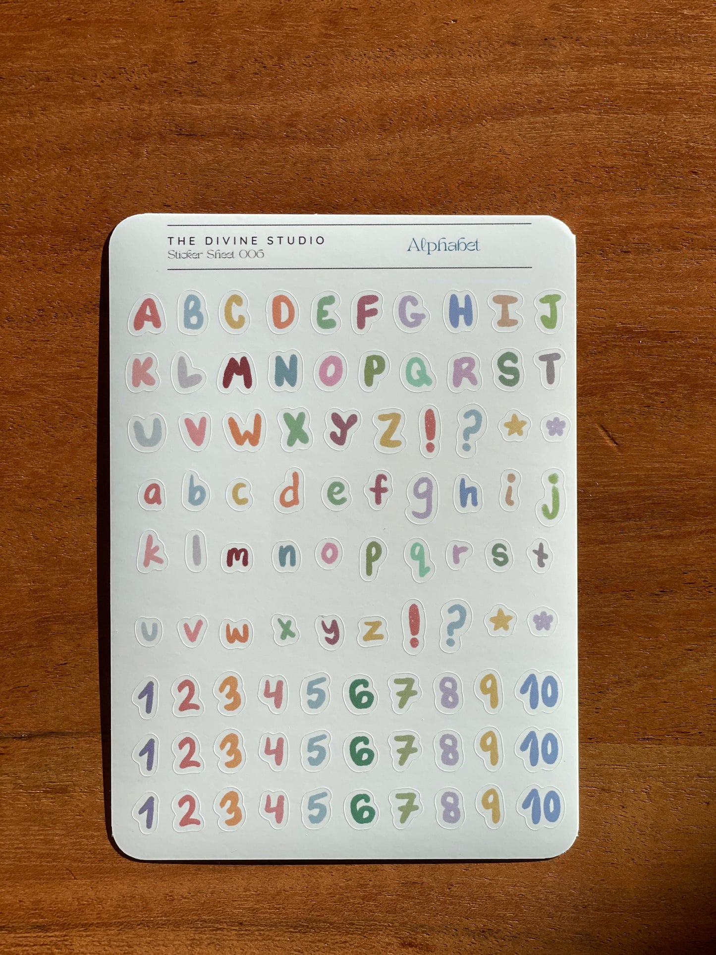"Alphabet + Numbers" sticker sheet