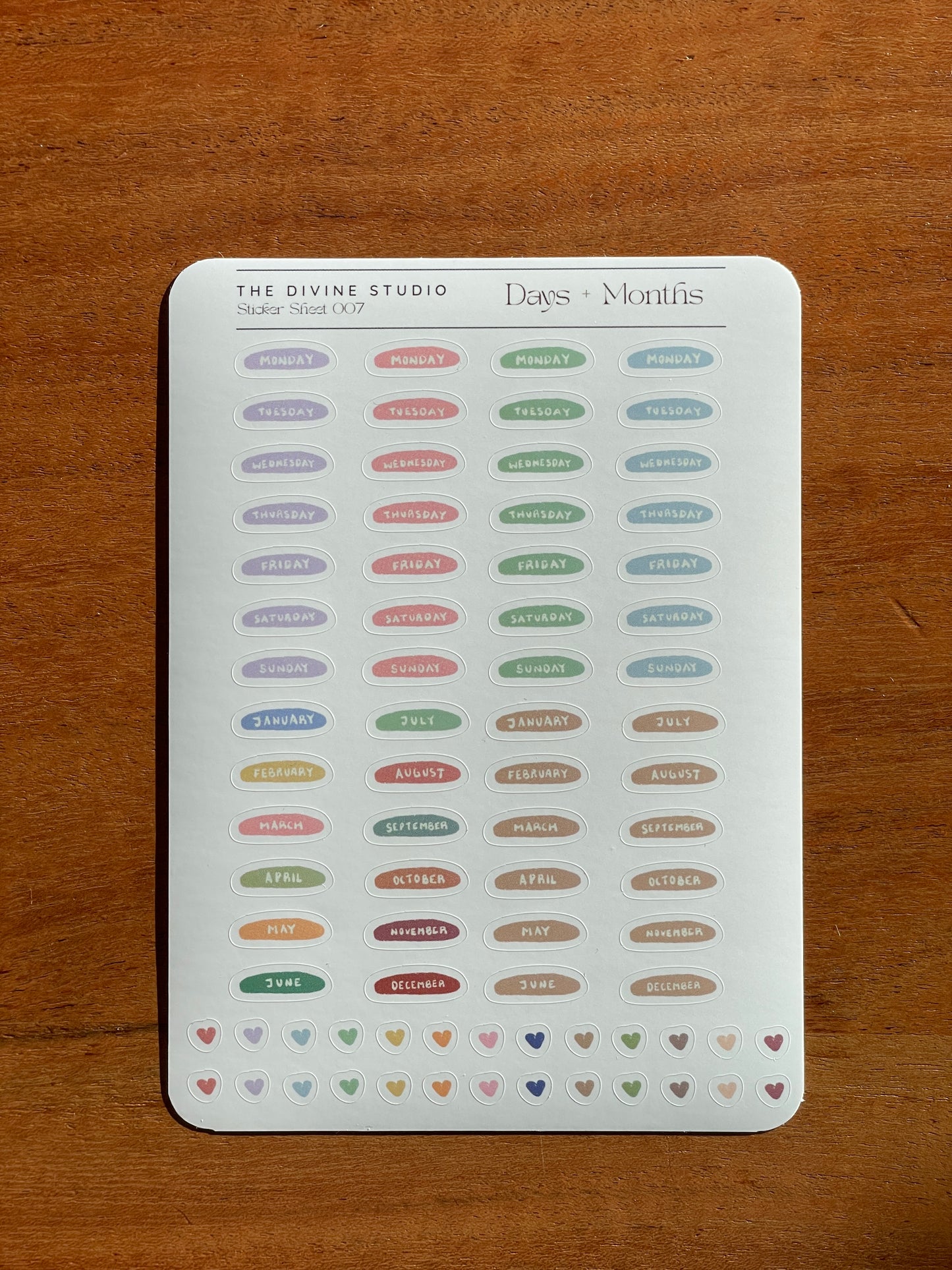 "Days + Months" sticker sheet